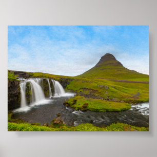 The Kirkjufell waterfall and mountain Poster