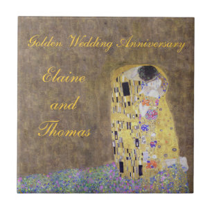 The Kiss Art Nouveau Golden Wedding Anniversary ti Tile