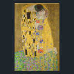 The Kiss, Art Nouveau Oil Painting, Gustav Klimt Photo Print<br><div class="desc">oil on canvas 1907-1908 abstract Art Nouveau portrait depicting a romantic kiss between a man and a woman the man and woman are decorated with a geometric pattern of yellow black and white rectangles and psychedelic trippy swirls, and colorful polka dots respectively. the couple are kneeling on a bed of...</div>