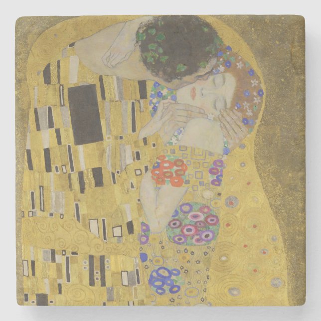 The Kiss, Art Nouveau Oil Painting, Gustav Klimt Stone Coaster (Front)