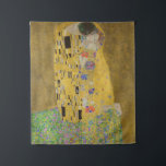 The Kiss, Art Nouveau Oil Painting, Gustav Klimt Tapestry<br><div class="desc">oil on canvas 1907-1908 abstract Art Nouveau portrait depicting a romantic kiss between a man and a woman the man and woman are decorated with a geometric pattern of yellow black and white rectangles and psychedelic trippy swirls, and colorful polka dots respectively. the couple are kneeling on a bed of...</div>