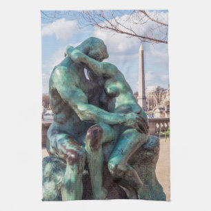 The Kiss by Auguste Rodin at the Tuileries, Paris Kitchen Towel