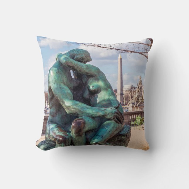 The Kiss by Auguste Rodin at the Tuileries, Paris Throw Pillow (Front)