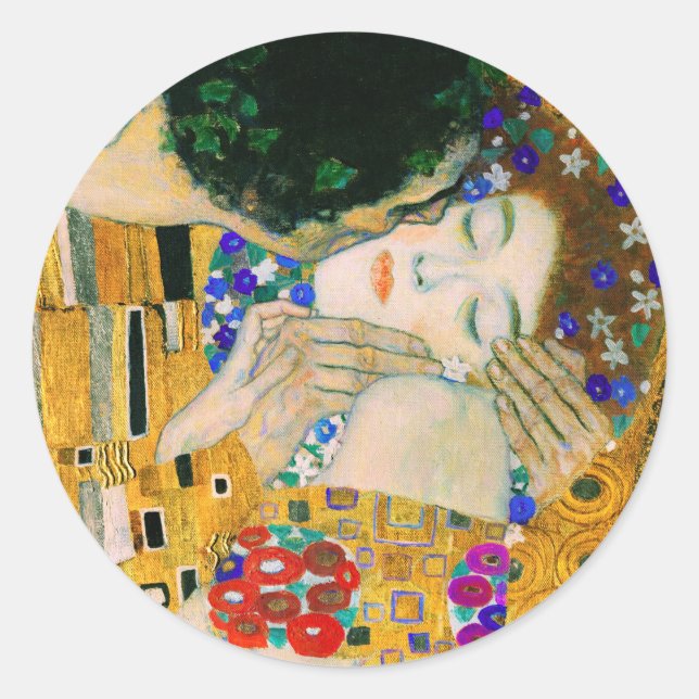 The Kiss by Gustav Klimt Classic Round Sticker (Front)