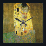 The Kiss by Gustav Klimt Square Wall Clock<br><div class="desc">The Kiss by Gustav Klimt on a square wall clock</div>
