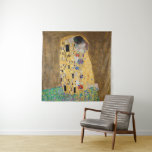The Kiss by Gustav Klimt Tapestry<br><div class="desc">The Kiss by Gustav Klimt The Kiss is an oil-on-canvas painting with added gold leaf, silver and platinum. by the Austrian Symbolist painter Gustav Klimt. It was painted at some point in 1907 and 1908, during the height of what scholars call his "Golden Period". Featuring shimmering gold tones, stylized forms,...</div>