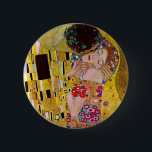 The Kiss by Gustav Klimt, Vintage Art Nouveau 2 Inch Round Button<br><div class="desc">The ultimate painting of love, a beautiful design to celebrate Valentine's Day with! The Kiss (detail) (1907-1908) by Gustav Klimt is a vintage Victorian Era Symbolism fine art love and romance painting featuring a romantic couple in various shades of gold, patterns and symbols, sharing a kiss against a bronze background....</div>