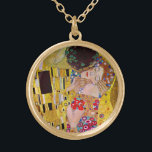 The Kiss by Gustav Klimt, Vintage Art Nouveau Gold Plated Necklace<br><div class="desc">The ultimate painting of love, a beautiful design to celebrate Valentine's Day with! The Kiss (detail) (1907-1908) by Gustav Klimt is a vintage Victorian Era Symbolism fine art love and romance painting featuring a romantic couple in various shades of gold, patterns and symbols, sharing a kiss against a bronze background....</div>