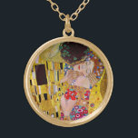 The Kiss by Gustav Klimt, Vintage Art Nouveau Gold Plated Necklace<br><div class="desc">The ultimate painting of love, a beautiful design to celebrate Valentine's Day with! The Kiss (detail) (1907-1908) by Gustav Klimt is a vintage Victorian Era Symbolism fine art love and romance painting featuring a romantic couple in various shades of gold, patterns and symbols, sharing a kiss against a bronze background....</div>