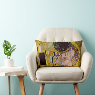 The Kiss by Gustav Klimt, Vintage Art Nouveau Lumbar Pillow