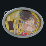 The Kiss by Gustav Klimt, Vintage Art Nouveau Oval Belt Buckle<br><div class="desc">The ultimate painting of love, a beautiful design to celebrate Valentine's Day with! The Kiss (detail) (1907-1908) by Gustav Klimt is a vintage Victorian Era Symbolism fine art love and romance painting featuring a romantic couple in various shades of gold, patterns and symbols, sharing a kiss against a bronze background....</div>