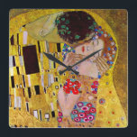 The Kiss by Gustav Klimt, Vintage Art Nouveau Square Wall Clock<br><div class="desc">The ultimate painting of love, a beautiful design to celebrate Valentine's Day with! The Kiss (detail) (1907-1908) by Gustav Klimt is a vintage Victorian Era Symbolism fine art love and romance painting featuring a romantic couple in various shades of gold, patterns and symbols, sharing a kiss against a bronze background....</div>