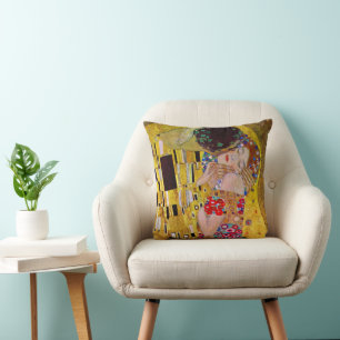 The Kiss by Gustav Klimt, Vintage Art Nouveau Throw Pillow