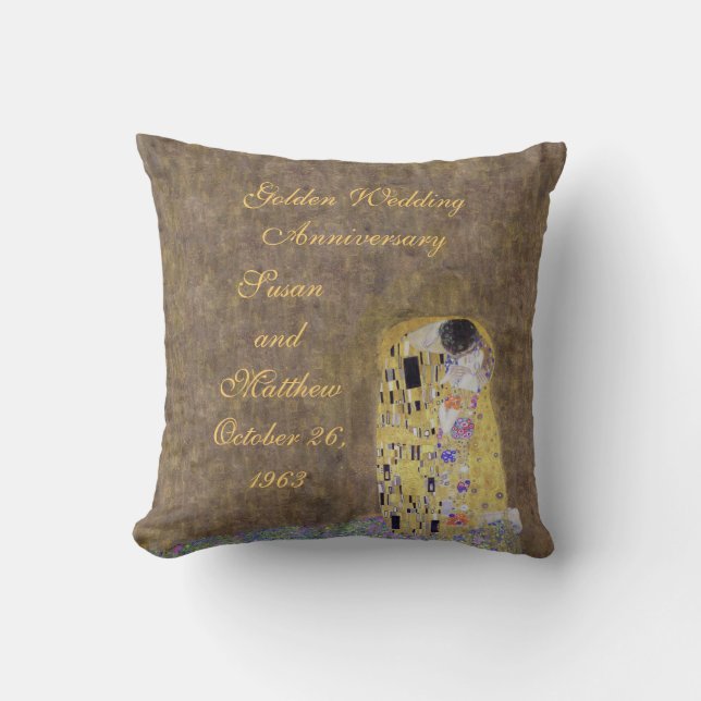 The Kiss by Klimt Golden Wedding Anniversary Custo Throw Pillow (Front)