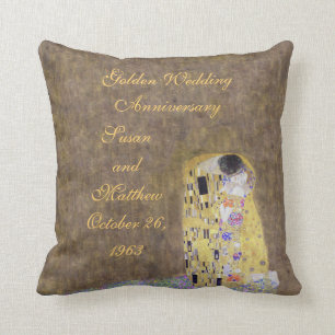 The Kiss by Klimt Golden Wedding Anniversary Custo Throw Pillow