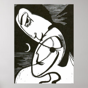The Kiss By Moonlight and Ocean Poster