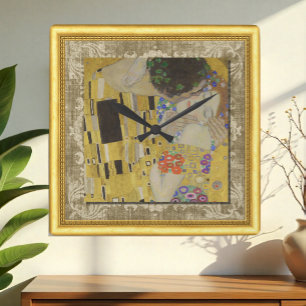 The Kiss, Gustav Klimt, Framed Canvas Square Wall Clock