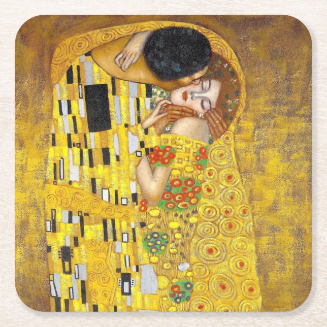  the Kiss - Gustav Klimt   Square Paper Coaster (Front)