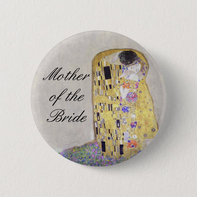 "The Kiss" Klimt Art Nouveau Wedding Theme White 2 Inch Round Button (Front)