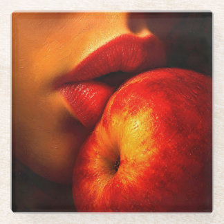 The Kiss of Nectarine – An Intimate Portrait Glass Coaster