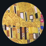 The Kiss Pattern by Gustav Klimt, Art Nouveau Classic Round Sticker<br><div class="desc">The Kiss (pattern detail) by Gustav Klimt is a vintage fine art Victorian Era Symbolism painting. This detail is from a love and romance painting featuring a romantic couple in various shades of gold, symbols and patterns, sharing a kiss against a bronze background. About the artist: Gustav Klimt (1862-1918) was...</div>