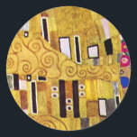 The Kiss Pattern by Gustav Klimt, Art Nouveau Classic Round Sticker<br><div class="desc">The Kiss (pattern detail) by Gustav Klimt is a vintage fine art Victorian Era Symbolism painting. This detail is from a love and romance painting featuring a romantic couple in various shades of gold, symbols and patterns, sharing a kiss against a bronze background. About the artist: Gustav Klimt (1862-1918) was...</div>