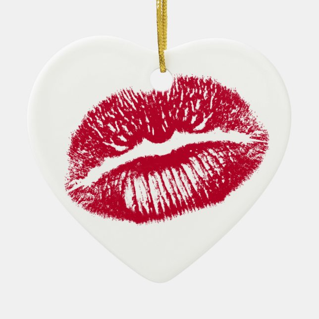 The Kiss, Red Lips Ceramic Ornament (Front)