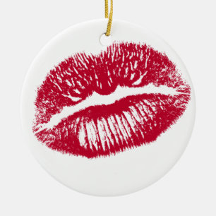 The Kiss, Red Lips Ceramic Ornament