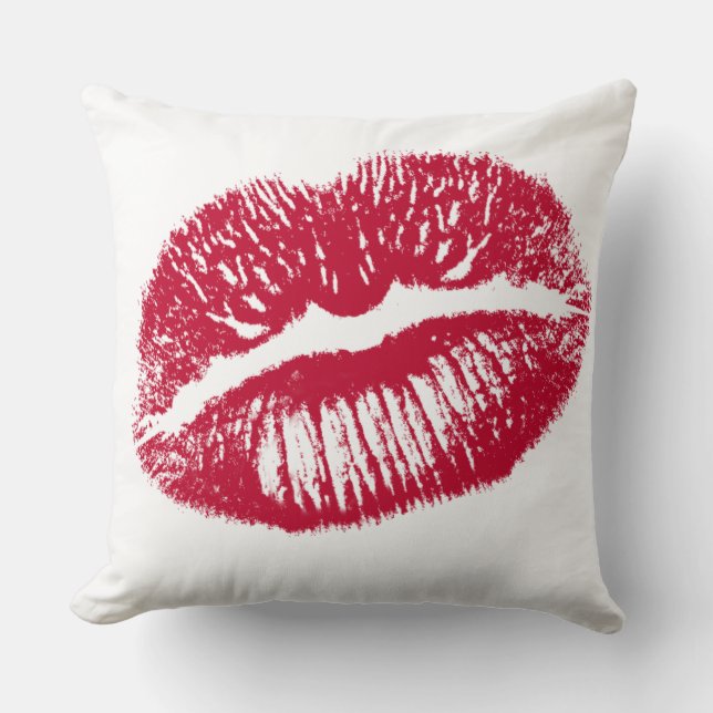 The Kiss, Red Lips Throw Pillow (Front)