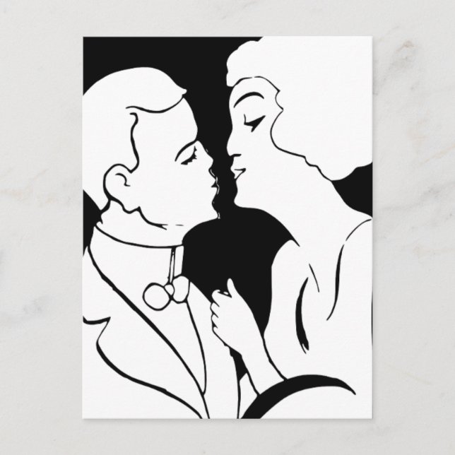 The Kiss Valentine black and white art deco design Holiday Postcard (Front)