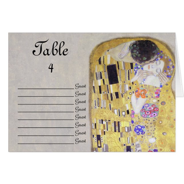 The Kiss Wedding by Klimt  Table Number Seating (Front Horizontal)