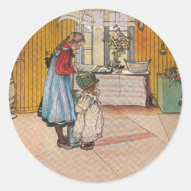 The Kitchen by Carl Larsson Swedish Artist Classic Round Sticker (Front)