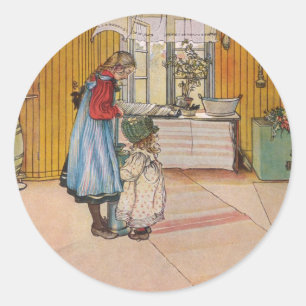 The Kitchen by Carl Larsson Swedish Artist Classic Round Sticker