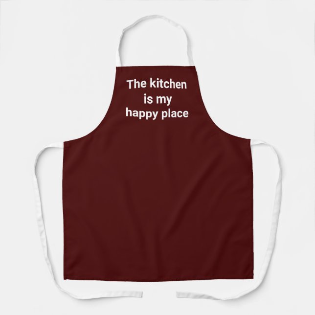 The Kitchen is My Happy Place Maroon Apron (Front)