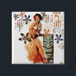 The Kitsch Bitsch : Aloha Oops! 2 Inch Square Button<br><div class="desc">TIKI MADNESS has taken over The Kitsch Bitsch! This item features The Tiki Aloha Oops Pin-Up! CUSTOMIZE with your favourite background colour!</div>