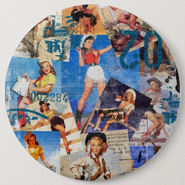 The Kitsch Bitsch : Destroyed Cowgirl Pin-Ups No.1 6 Inch Round Button (Front)