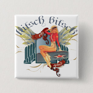 The Kitsch Bitsch : Fly Girl Tattoo Pin-Up 2 Inch Square Button