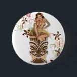 The Kitsch BItsch : Hula Hips! 2 Inch Round Button<br><div class="desc">TIKI MADNESS has taken over The Kitsch Bitsch! This item features The Hula Hips Pin-Up! Wht a great gift fo the retro junkie or an awesome favour for your retro tiki party!</div>
