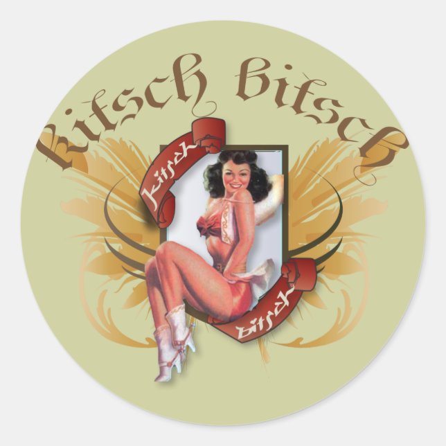 The Kitsch Bitsch :Kowgirl Kitsch Tattoo Pin-Up Classic Round Sticker (Front)