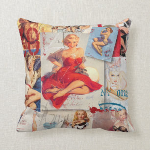The Kitsch Bitsch : Love Pin-Up Collage 1 Throw Pillow