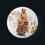 The Kitsch Bitsch : The Tiki Goddess 2 Inch Round Button<br><div class="desc">TIKI MADNESS has taken over The Kitsch Bitsch! This item features The Tiki Goddess in all her retro regalia! CUSTOMIZE with a background colour of your choice!</div>