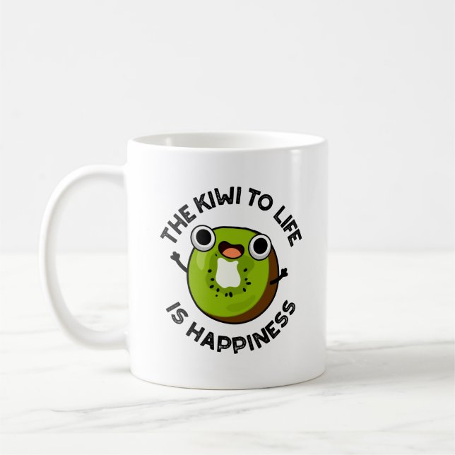 The Kiwi To Life Is Happiness Funny Fruit Pun  Coffee Mug (Left)