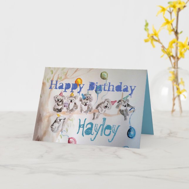 The Koala's Birthday Party Watercolour Girls Card (Yellow Flower)