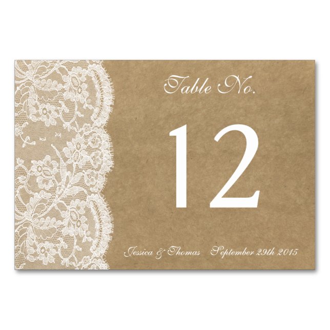 The Kraft & Lace Collection Table Number Cards (Front)