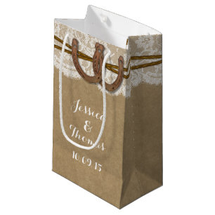 The Kraft, Lace & Horseshoe Wedding Collection Small Gift Bag