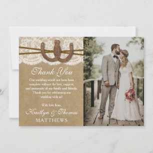 The Kraft, Lace & Horseshoe Wedding Collection Thank You Card
