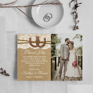 The Kraft, Lace & Horseshoe Wedding Collection Thank You Card