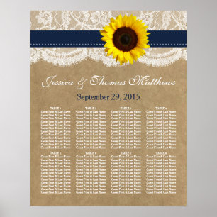The Kraft, Lace & Sunflower Collection - Navy Blue Poster