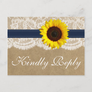 The Kraft, Lace & Sunflower Collection - Navy Invitation Postcard