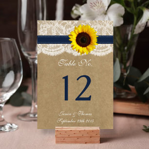 The Kraft, Lace & Sunflower Collection - Navy Table Number
